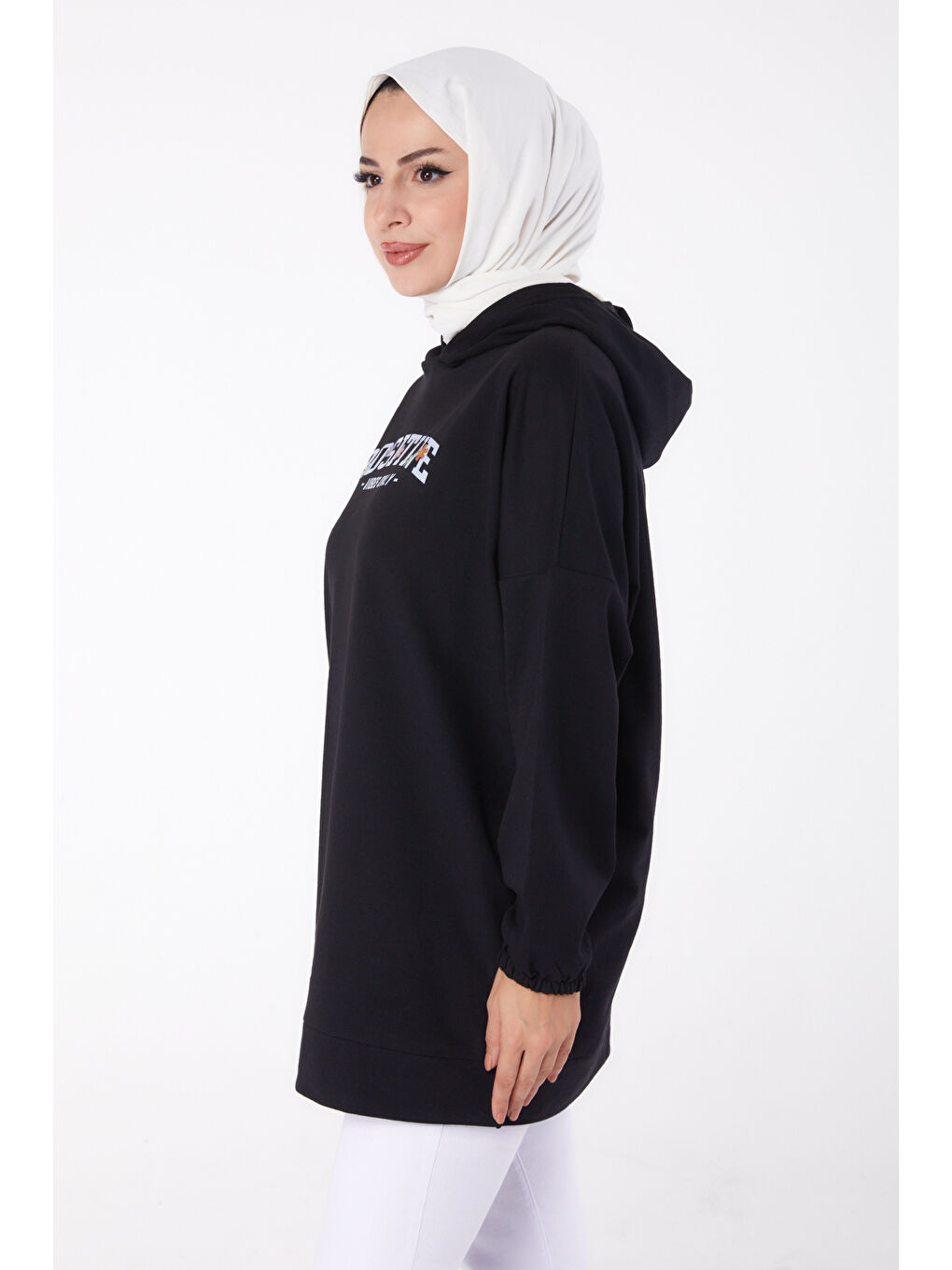 Baskılı Sweatshirt Siyah - 13333-2