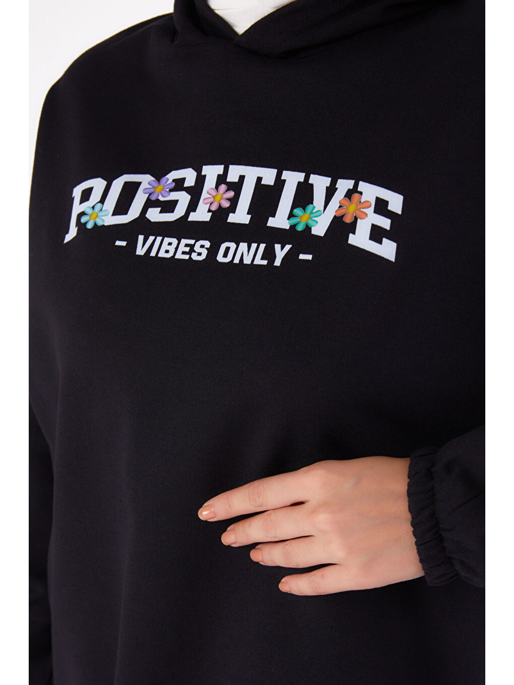 Baskılı Sweatshirt Siyah - 13333-4