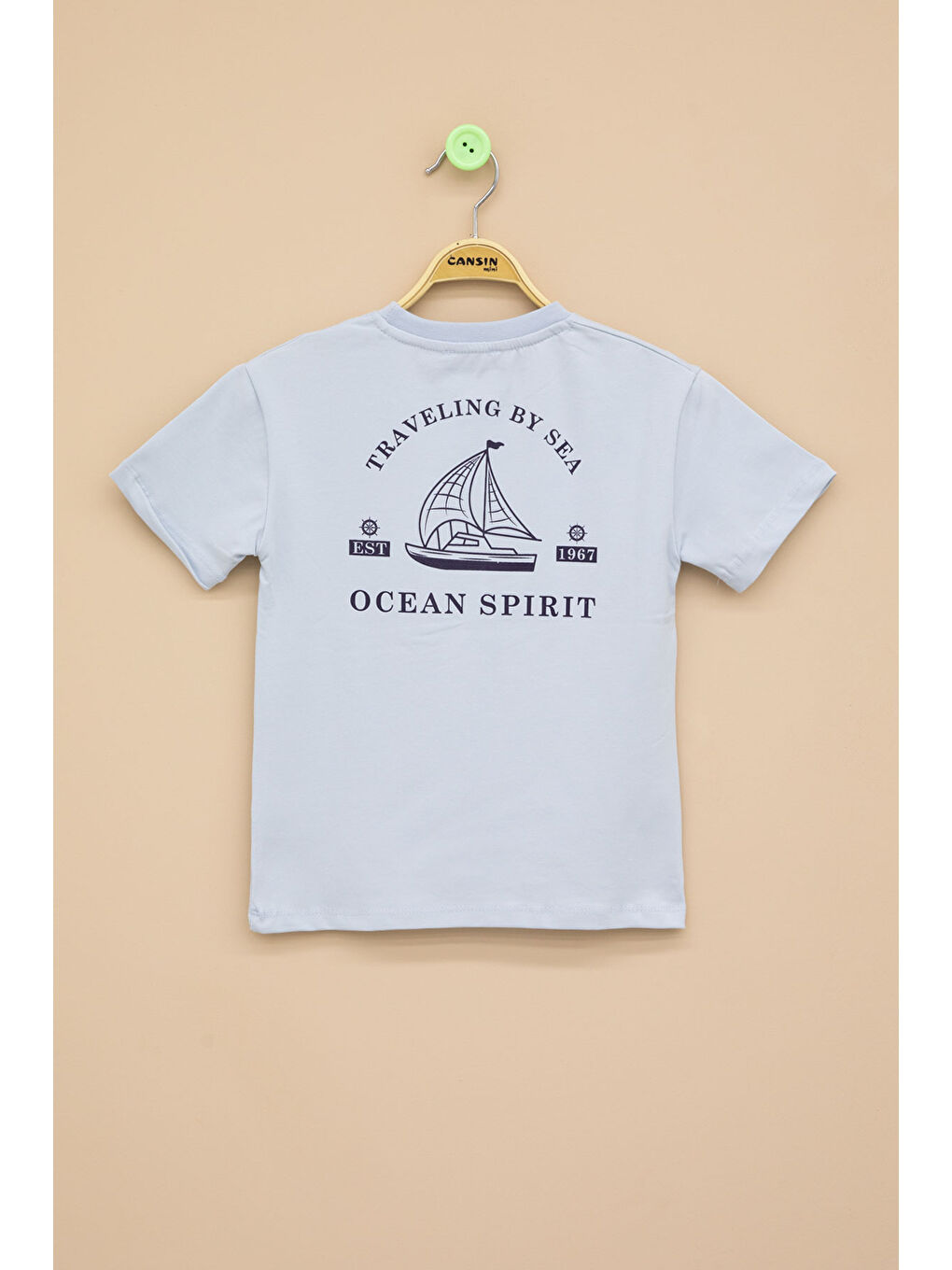 Mavi Ayıcık Baskılı Cepli Erkek Bebek Tişört 20934-2