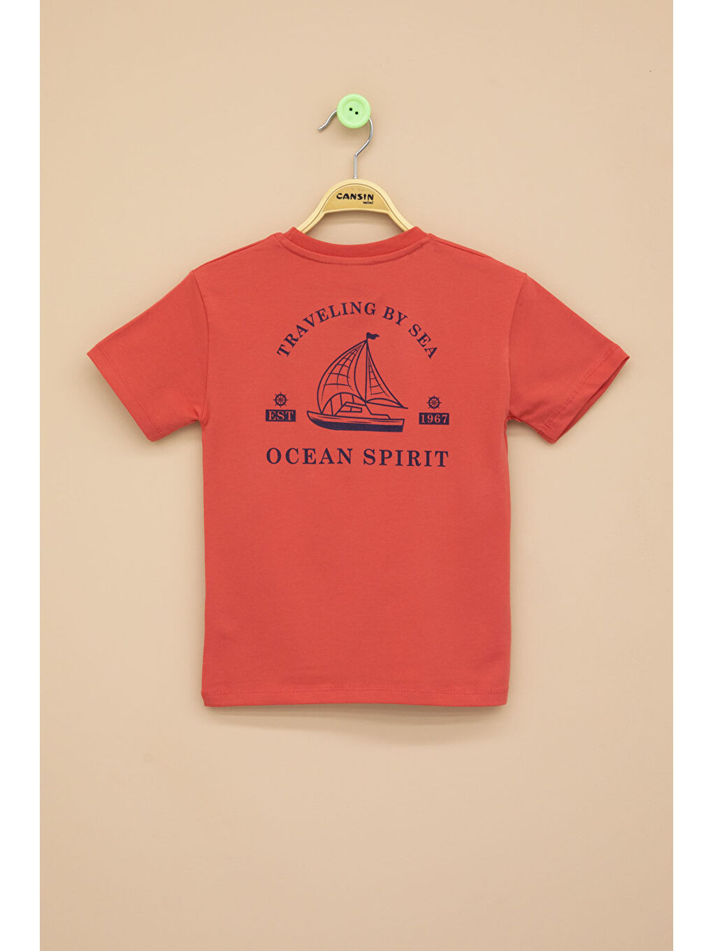 Kahverengi Kiremit Ayıcık Baskılı Cepli Erkek Bebek Tişört 20933-2