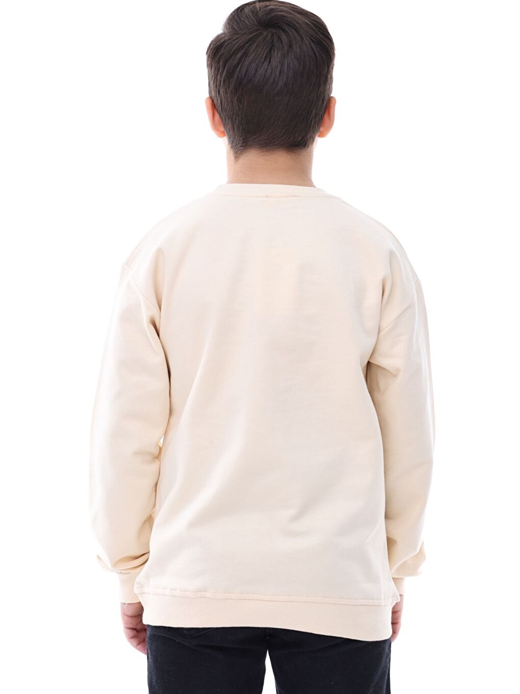 Ekru Basic Bisiklet Yaka Şardonlu Çocuk Sweatshirt 3-10 Yaş Krem-2