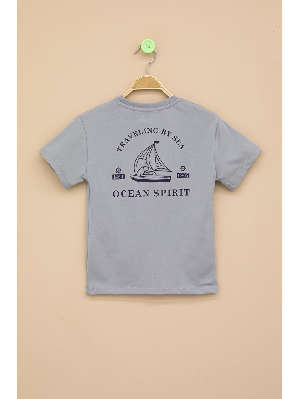 Gri Füme Ayıcık Baskılı Cepli Erkek Bebek Tişört 20936-2