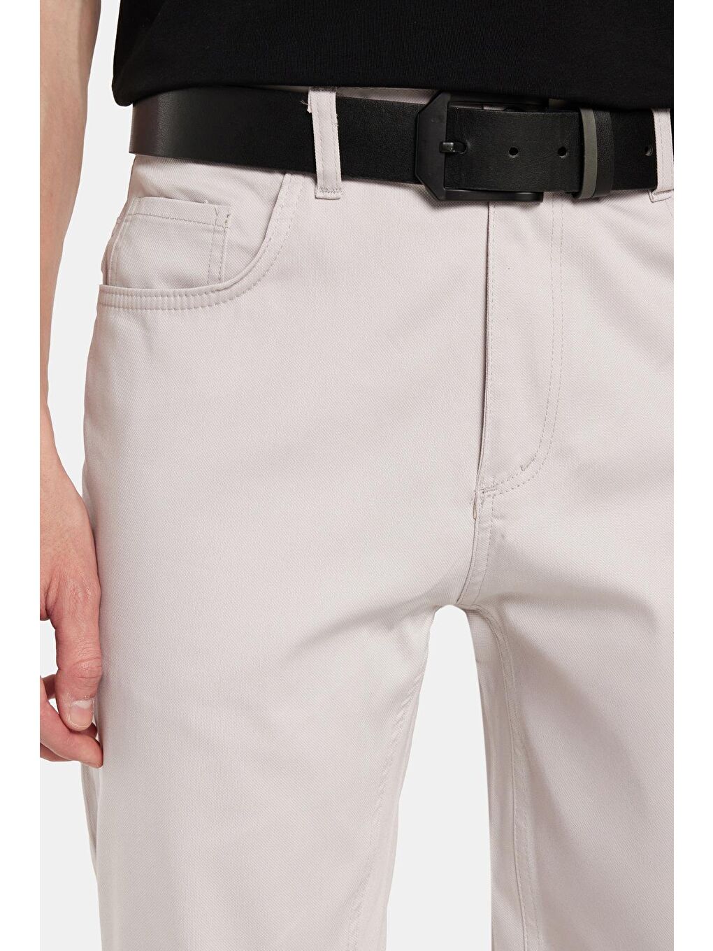 Erkek Regular Fit Rahat Kesim Mevsimlik Kanvas Kırık Beyaz Pantolon-1