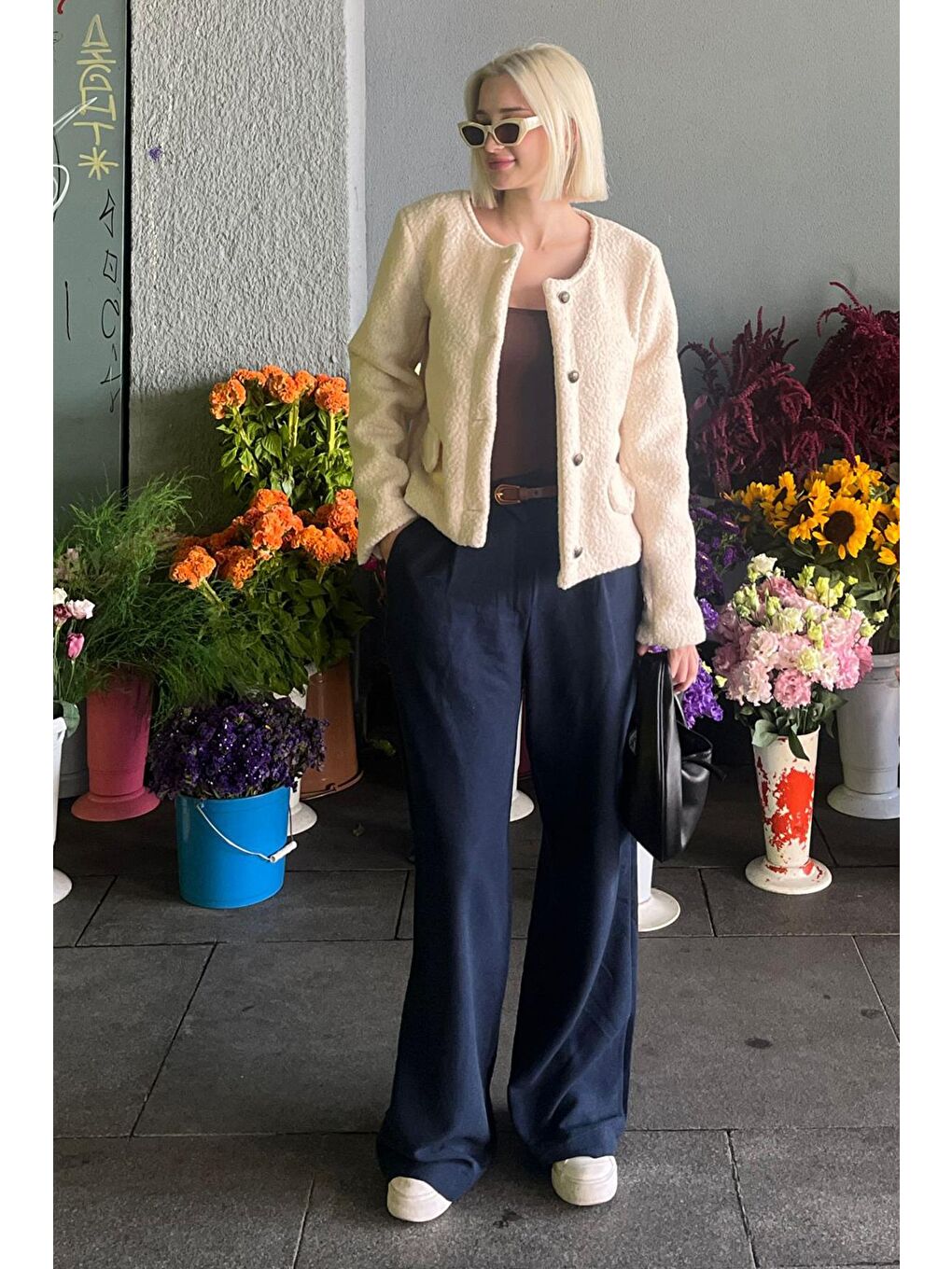 Bej Düğmeli Buklet Triko Cep Detaylı Ceket Mg2170-2