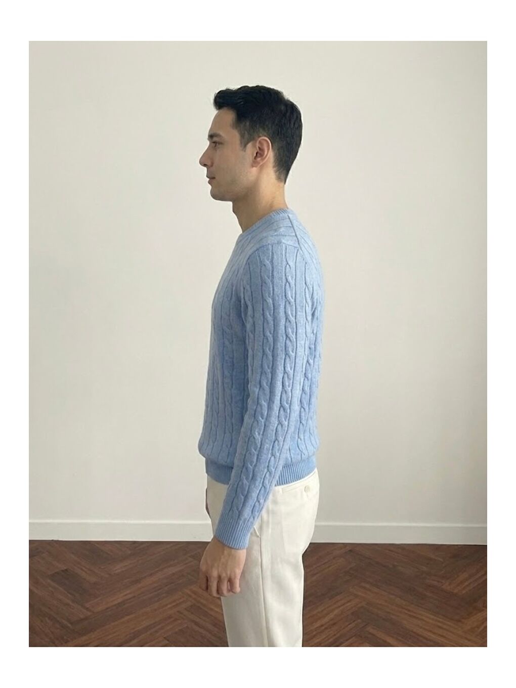 Mavi Erkek Bisiklet Yaka Slim Fit Saç Örgülü Triko Kazak-3