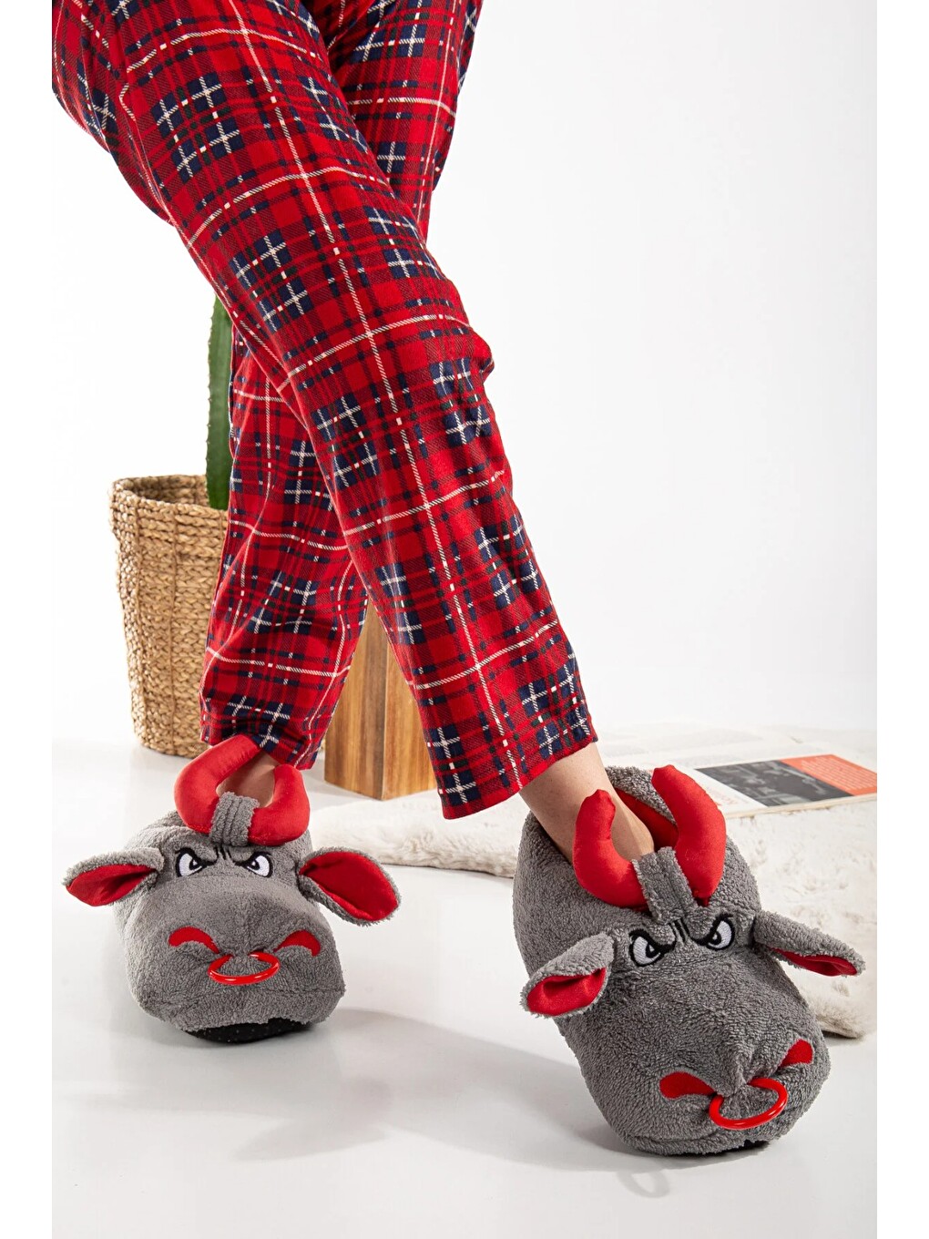 Gri Unisex Hayvanlı Panduf Ev Ayakkabısı Ses Yapmaz Taban-2