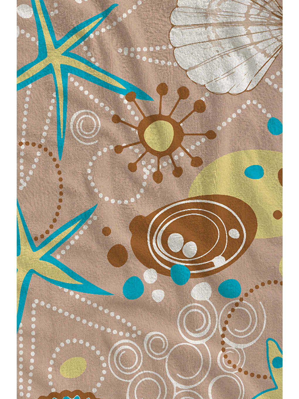 Bej Deniz Kabuğu Ve Yaz Motifleri Desenli 70x150 Cm Dijital Baskılı Plaj Ve Banyo Havlusu-1