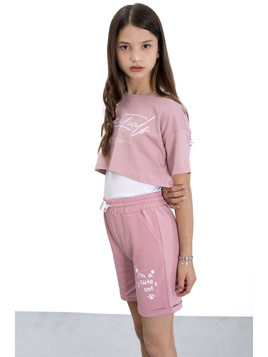 Koyu Pembe Patili Cute Baskılı Kız Çocuk Beli Lastikli Şort 20758-2