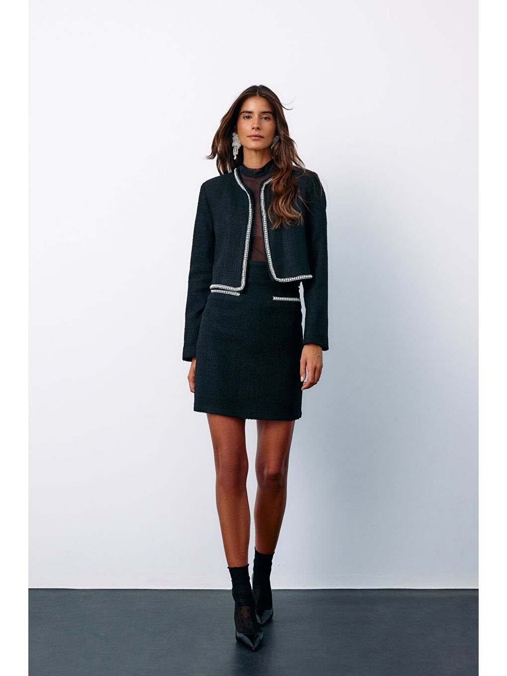 Aksesuar Detaylı Tüvit Etek - Siyah