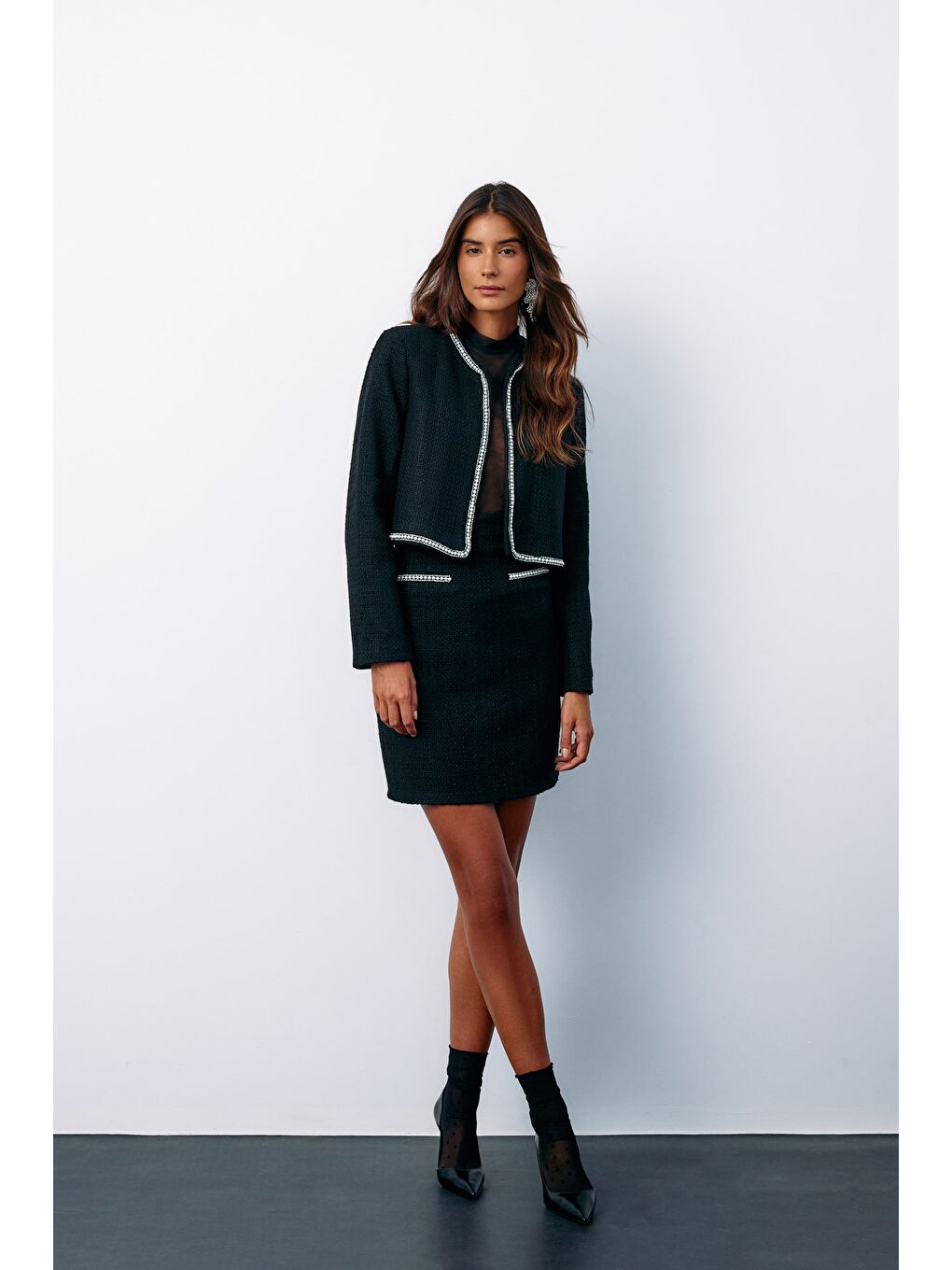 Aksesuar Detaylı Tüvit Etek - Siyah-1