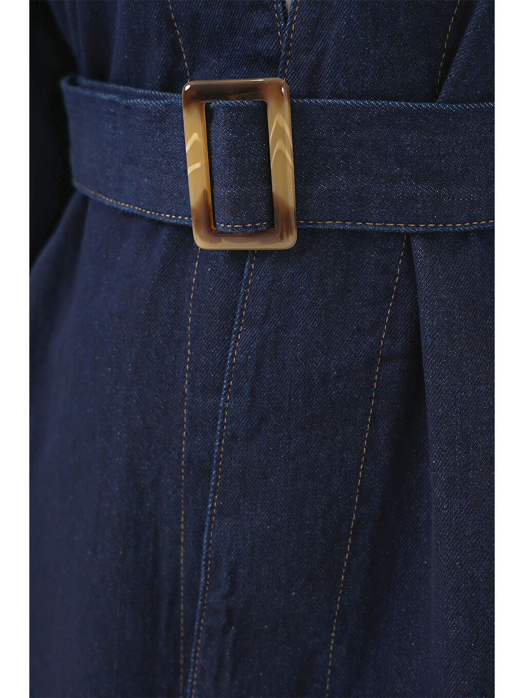 Kadın Kemerli Jean Ceket Tunik 5985 - Lacivert-5