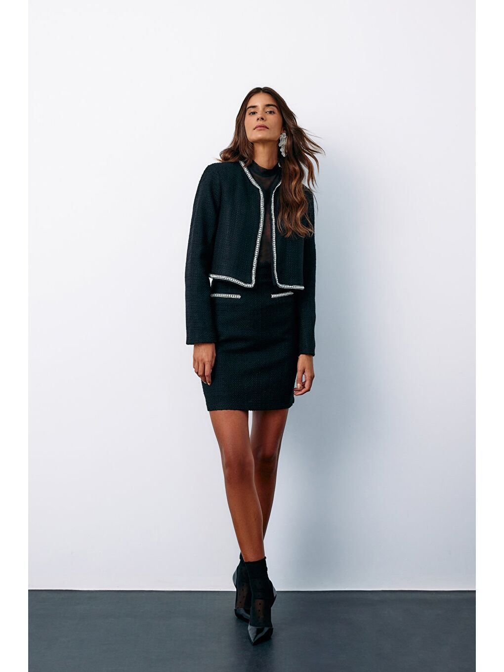 Aksesuar Detaylı Tüvit Etek - Siyah-2