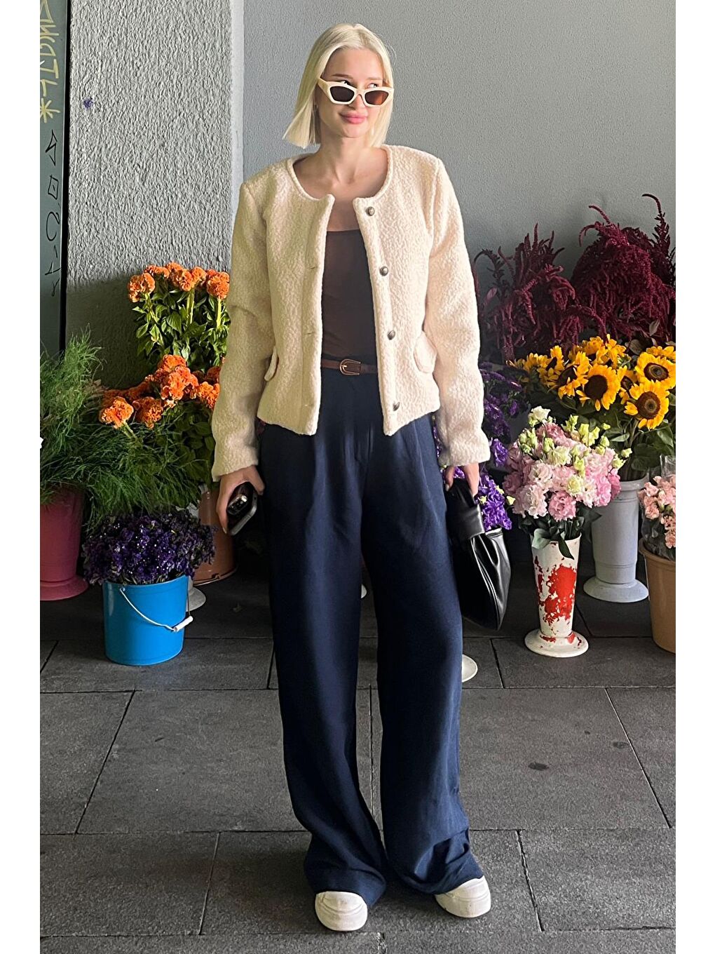 Bej Düğmeli Buklet Triko Cep Detaylı Ceket Mg2170-3