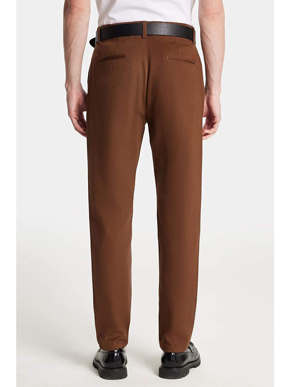 Erkek Slim Fit Chino Esnek Yandan Cepli Önü Fermuarlı Pamuklu Dokulu Kahverengi Pantolon-4