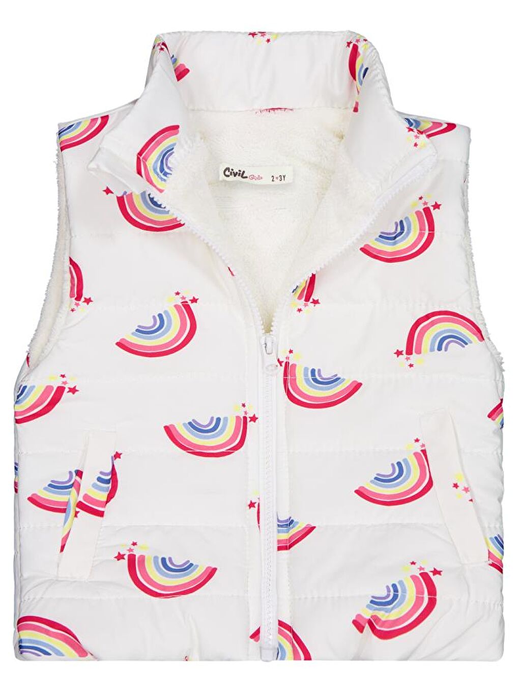 Girls Rainbow Baskılı 2-5 Yaş Yelek - Ekru 3-4 Yaş