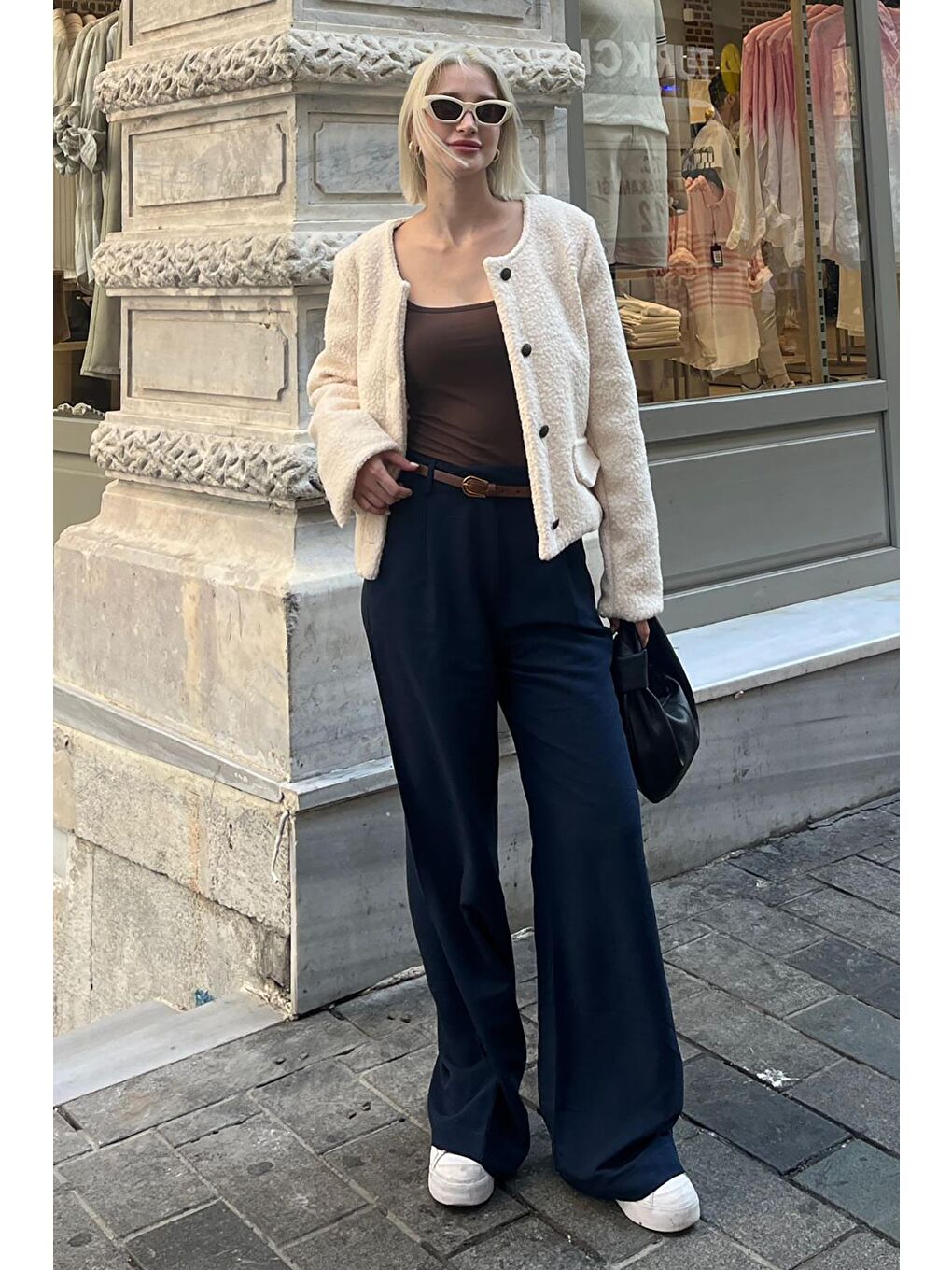 Bej Düğmeli Buklet Triko Cep Detaylı Ceket Mg2170-5