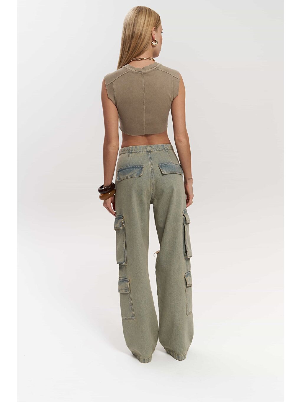 Dries Kirli Gri Yırtık Detay Kargo Jean Pantolon-2