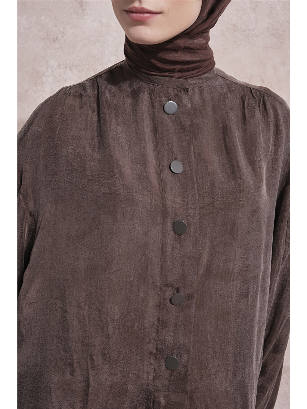 Kahverengi Oversize Kupra Elbise Kakao-3