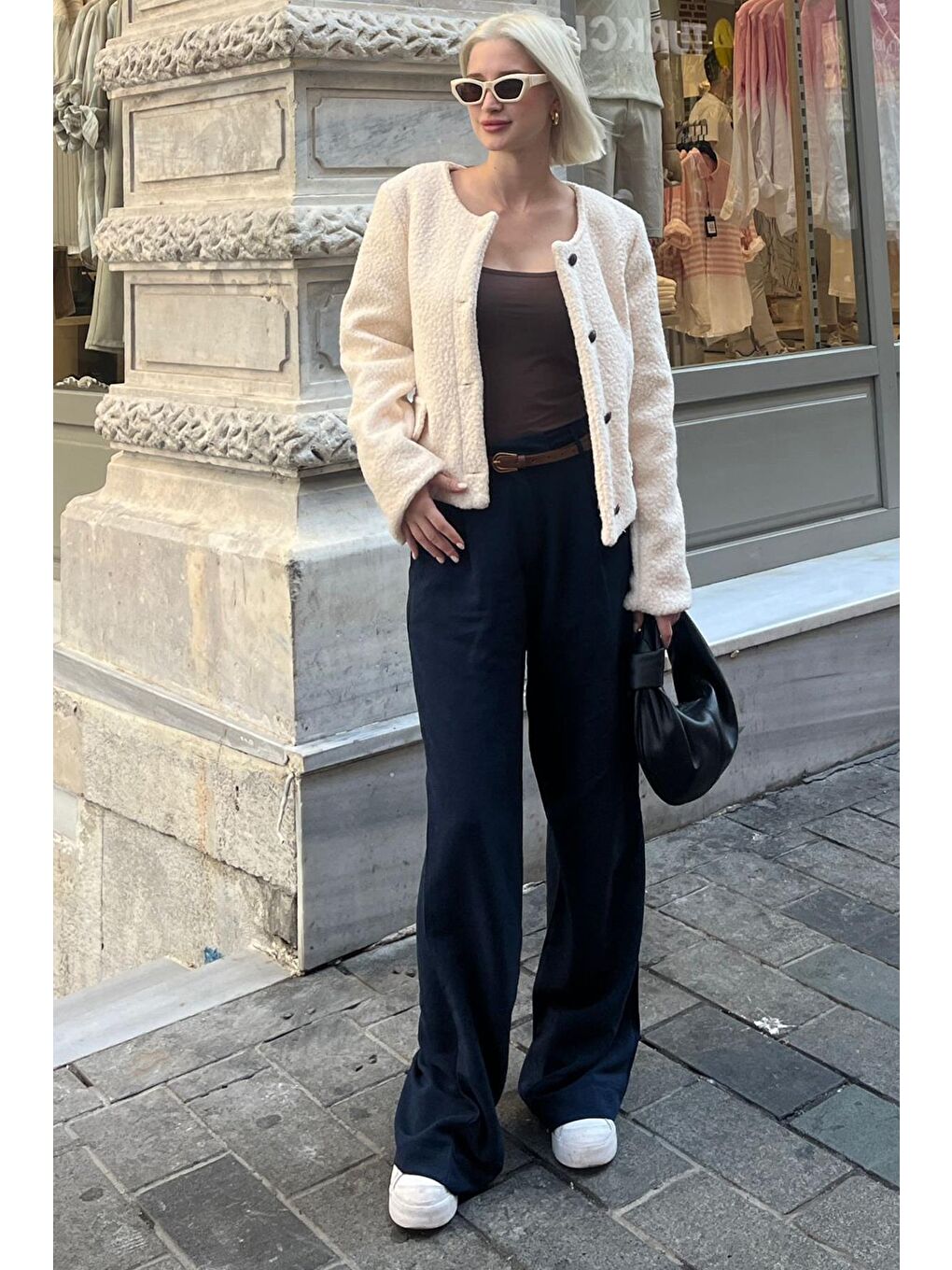 Bej Düğmeli Buklet Triko Cep Detaylı Ceket Mg2170-6