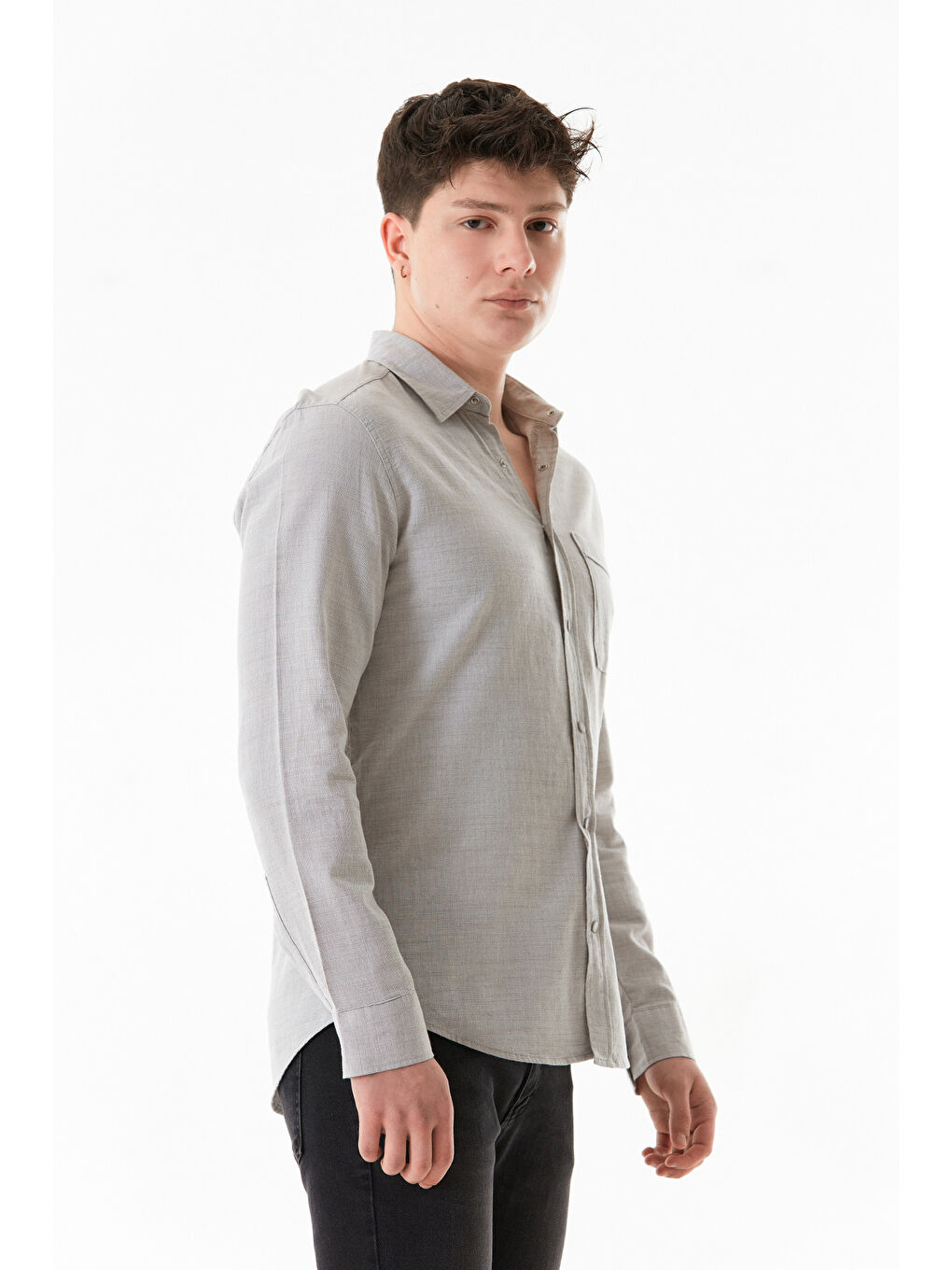 Bej Basic Cepli Çıtçıtlı Büyük Beden Gömlek-3