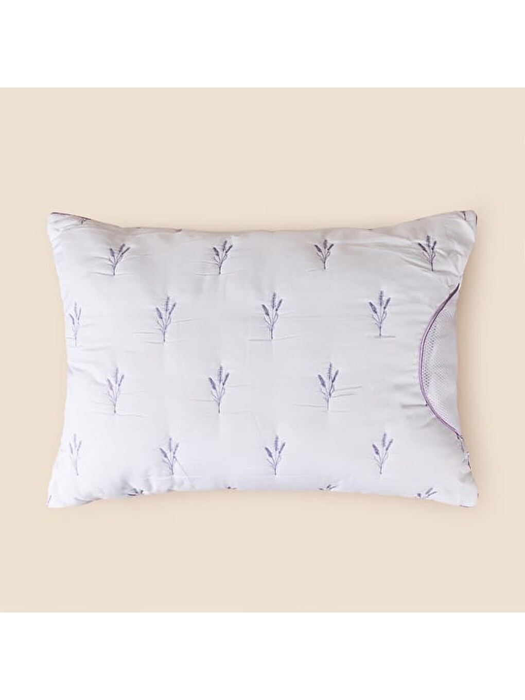 Soft Lavanta Keseli ve Nakışlı Yastık - Beyaz - 50x70 cm