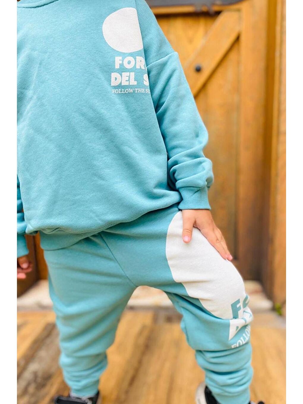 Turkuaz Erkek Çocuk 3 İplik Pamuklu Kumaş Baskılı Sweatshirt Ve Eşofman Altı Alt Üst Takım-2