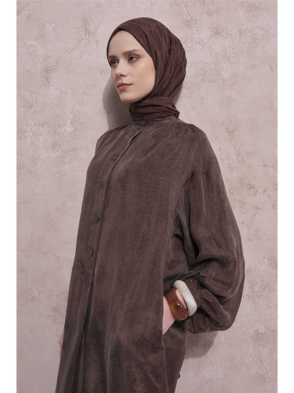 Kahverengi Oversize Kupra Elbise Kakao-4