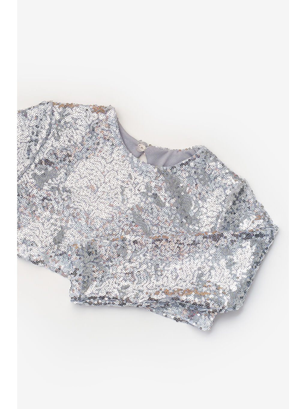 Gri Gümüş Uzun Kollu Pullu Kız Çocuk Crop Bluz-3