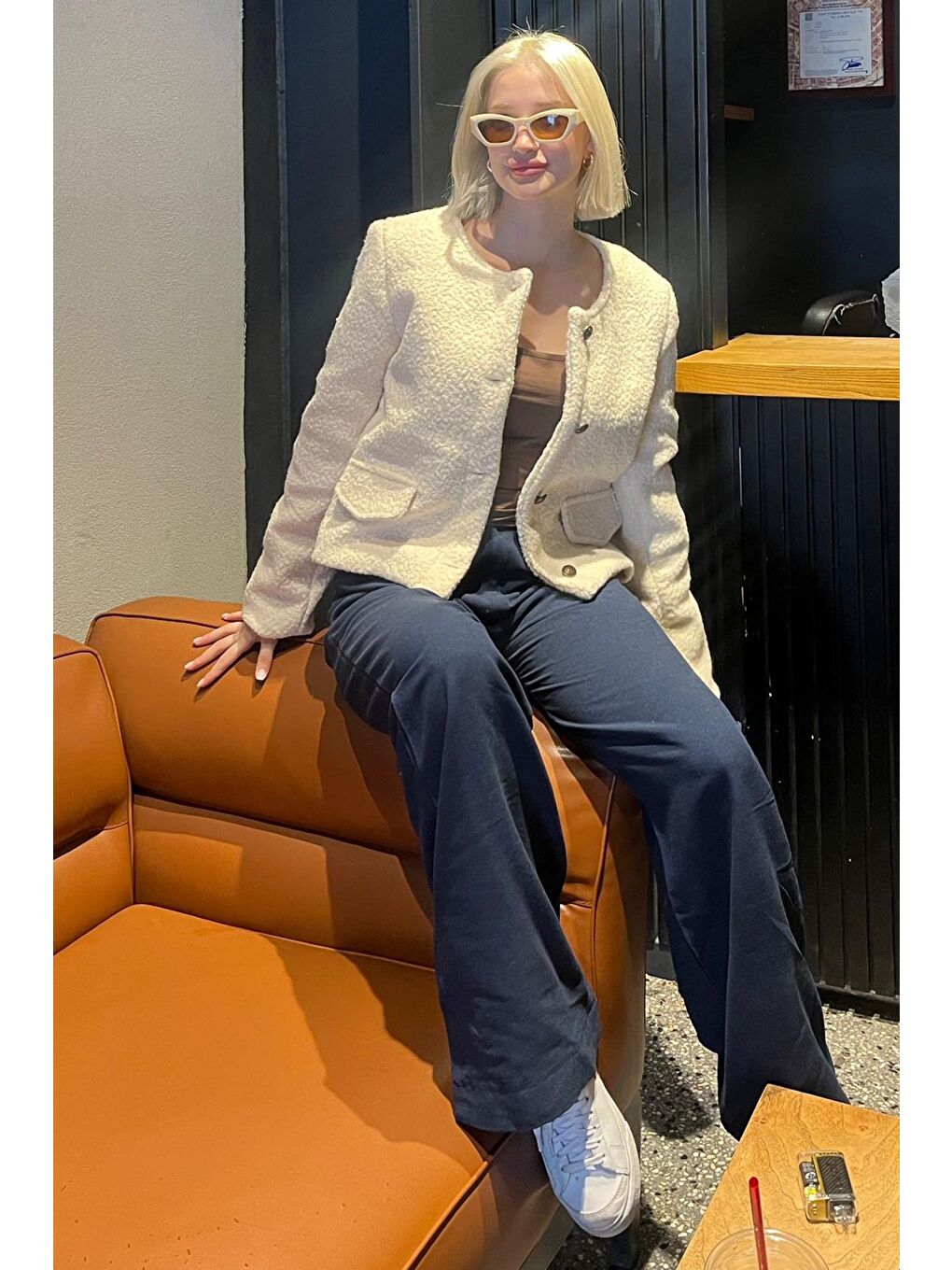 Bej Düğmeli Buklet Triko Cep Detaylı Ceket Mg2170-7