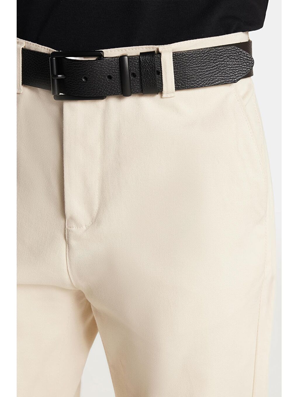 Bej Erkek Slim Fit Chino Esnek Yandan Cepli Önü Fermuarlı Pamuklu Dokulu Taş Pantolon-1