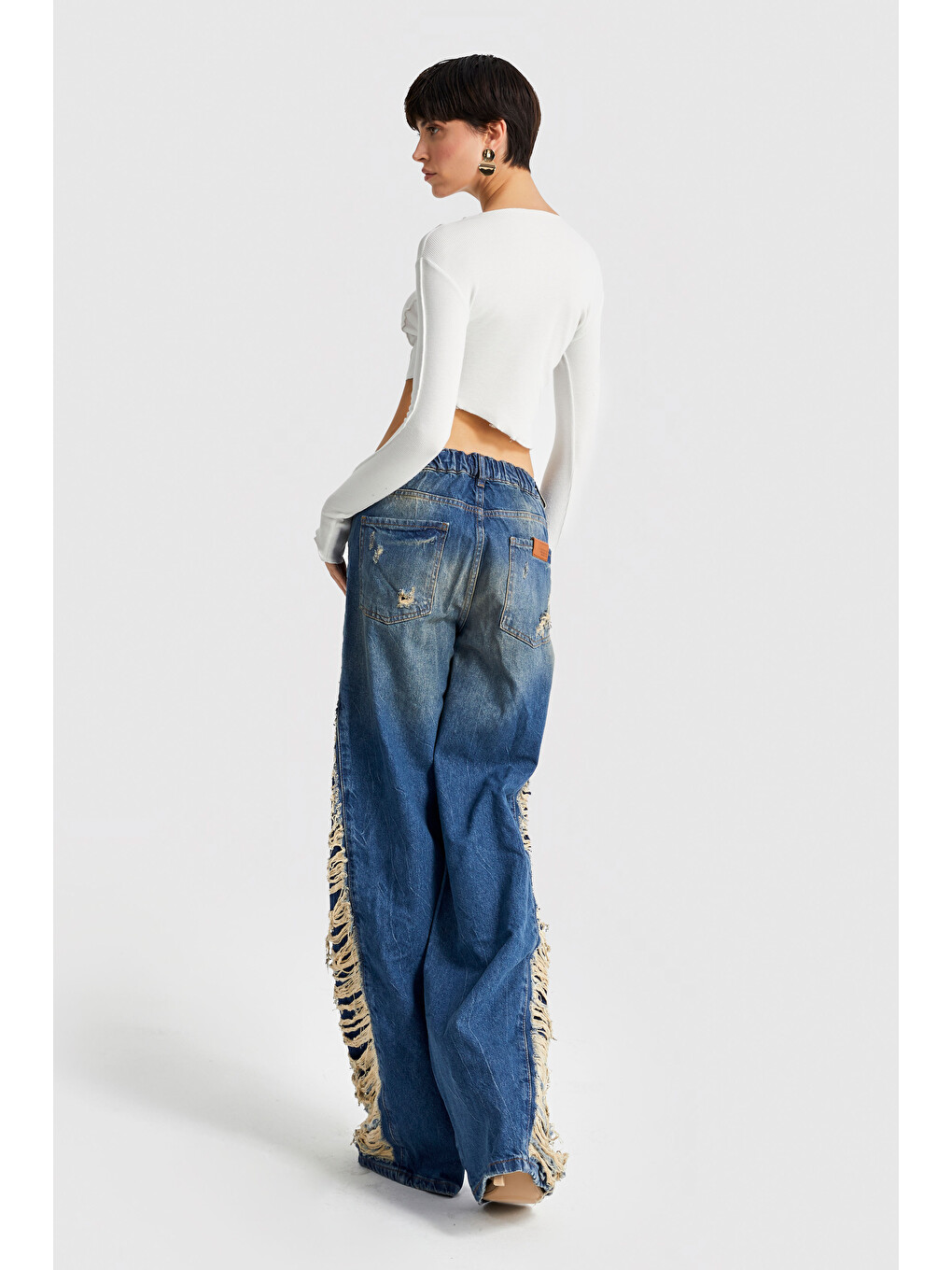 Mavi Kadın Tint Jean Rengi Yandan Lazer Detaylı Palazzo Fit Tasarım Denim-4