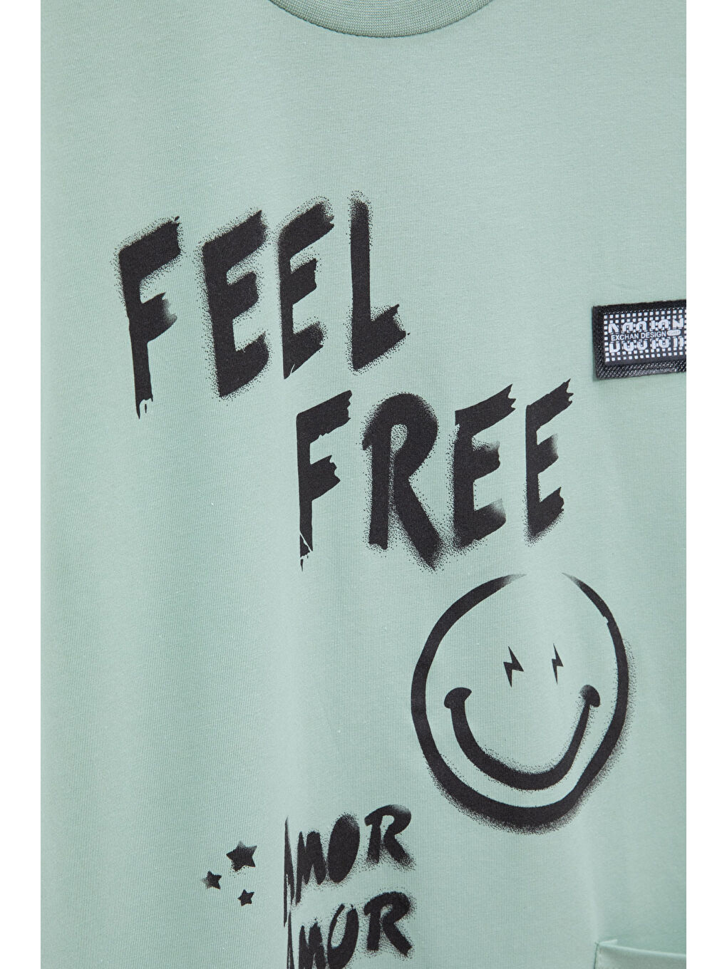 Yeşil Cep Detaylı Yazı Baskılı Erkek Çocuk Bisiklet Yaka Tişört 20905-1