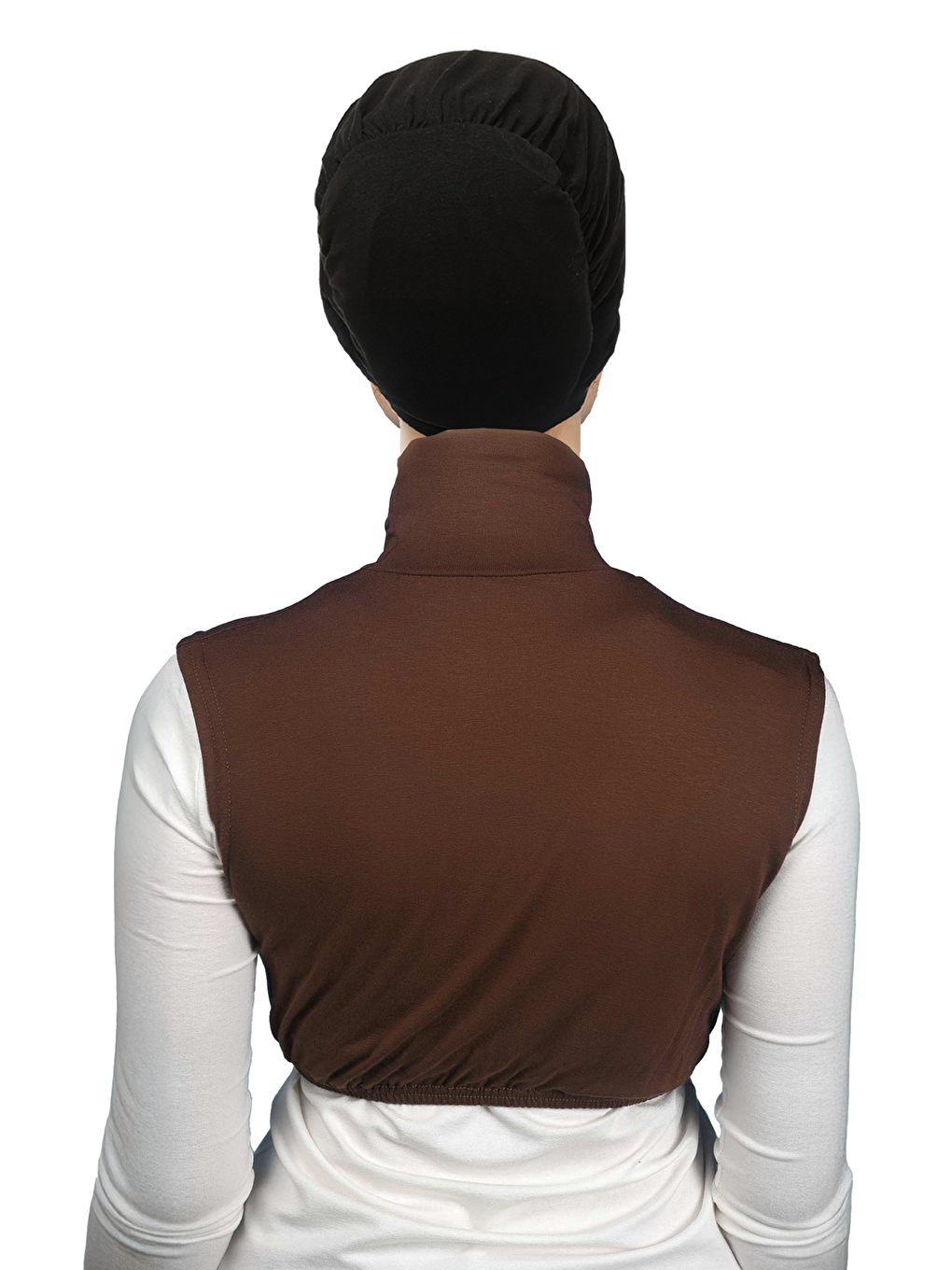 Kahverengi Sıfır Kol Balıkçı Yaka Tam Boğazlı Elastanlı Penye Kadın Yarım Body-3