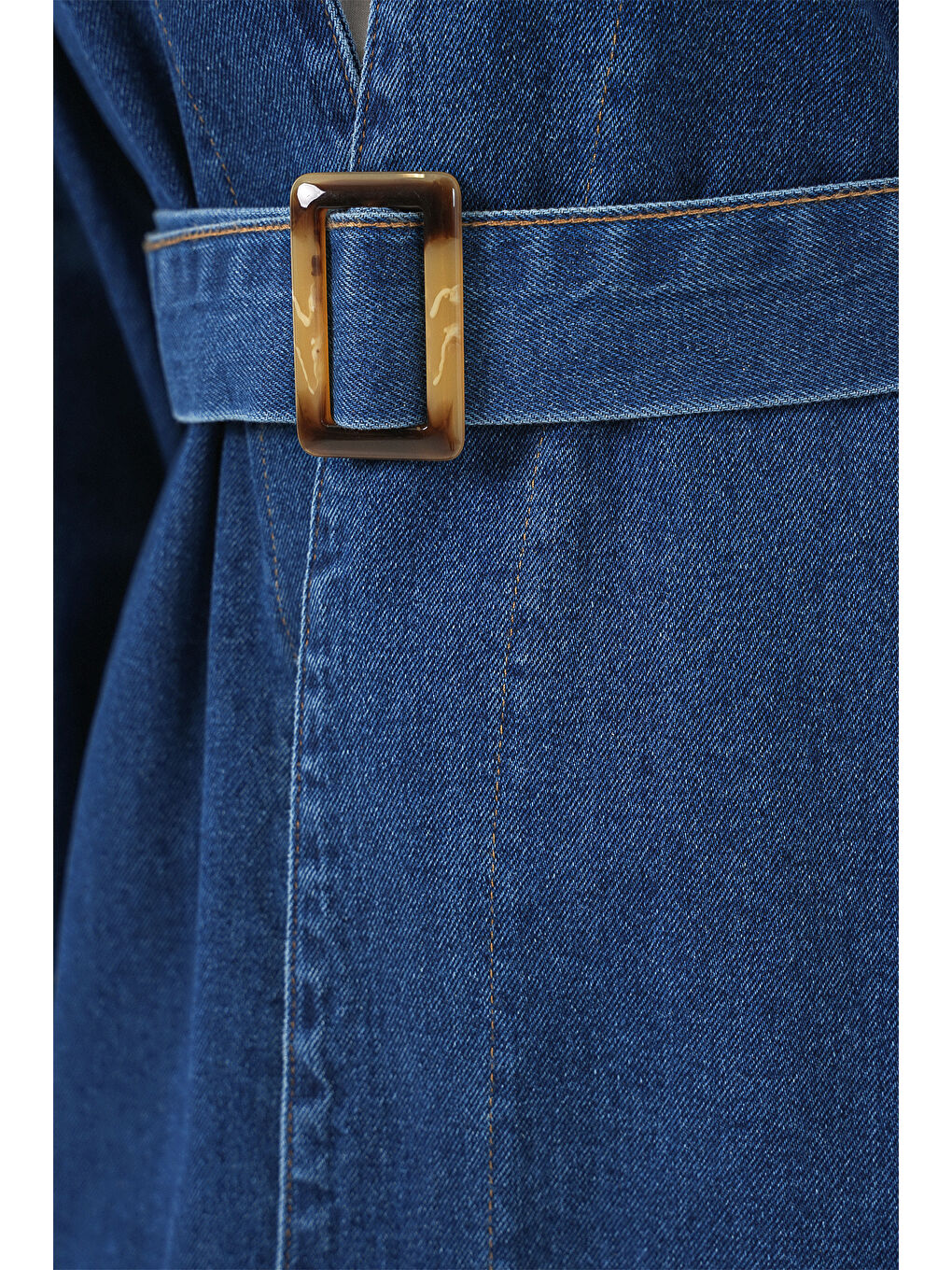 Kadın Kemerli Jean Ceket Tunik 5985 - Mavi-3