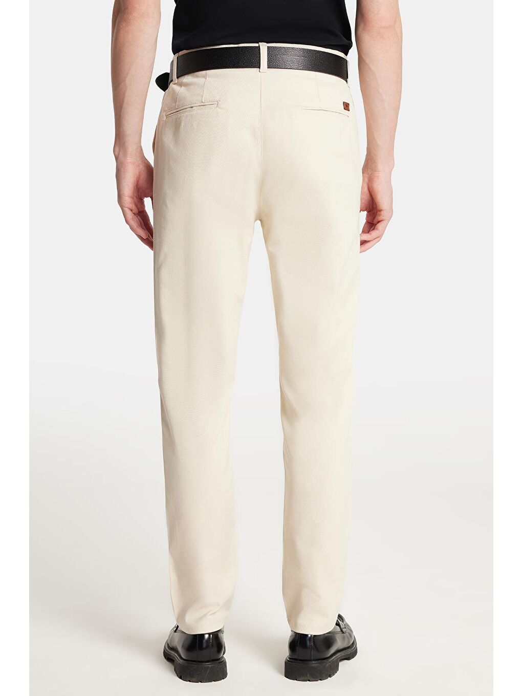 Bej Erkek Slim Fit Chino Esnek Yandan Cepli Önü Fermuarlı Pamuklu Dokulu Taş Pantolon-6