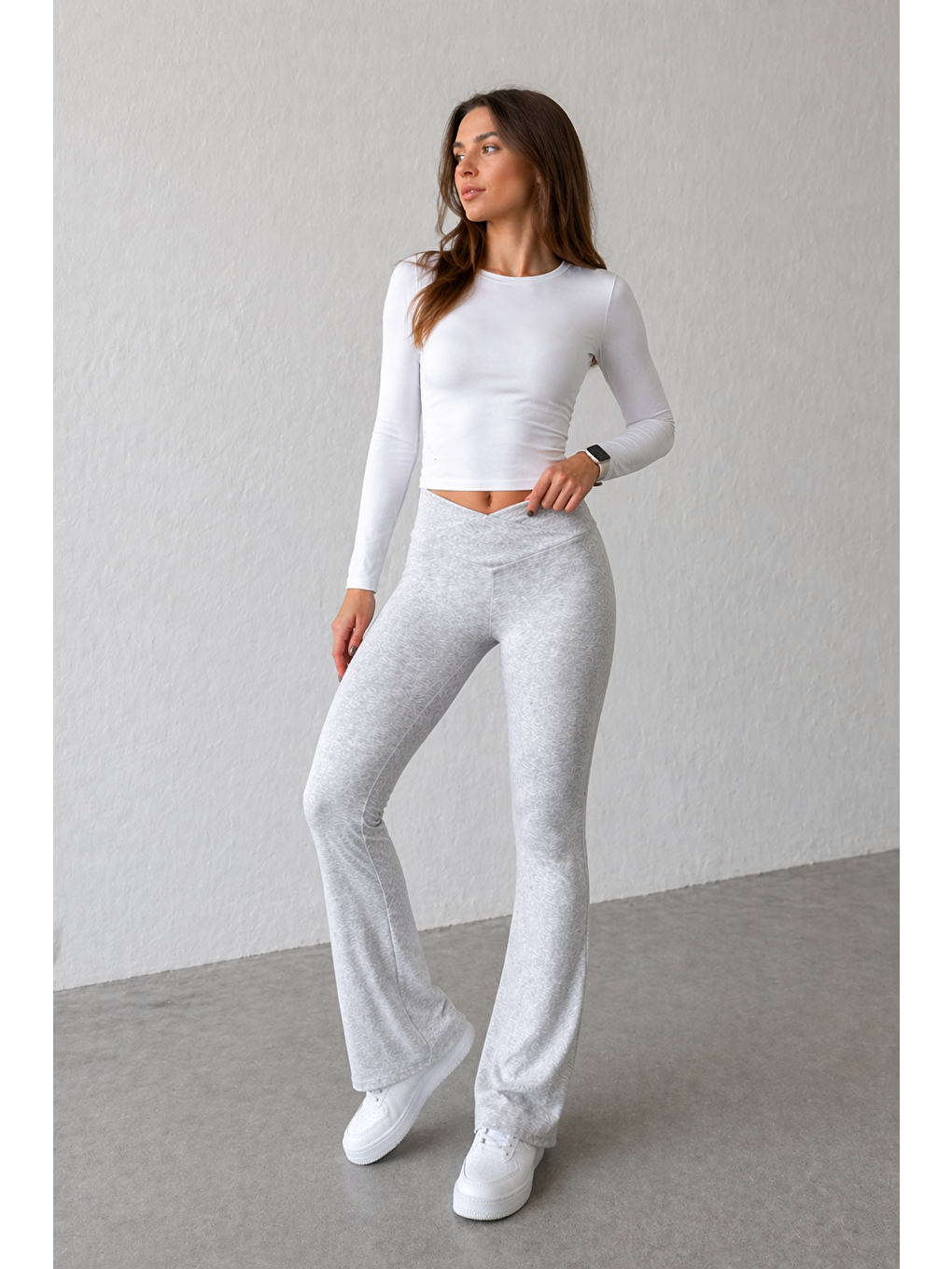 Gri Kadın Ekstra Yüksek Bel Toparlayıcı İspanyol Paça Ribana Kumaş Esnek Spor Rahat Günlük Tayt