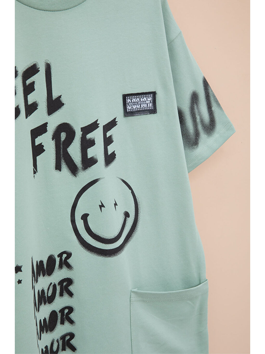 Yeşil Cep Detaylı Yazı Baskılı Erkek Çocuk Bisiklet Yaka Tişört 20905-2