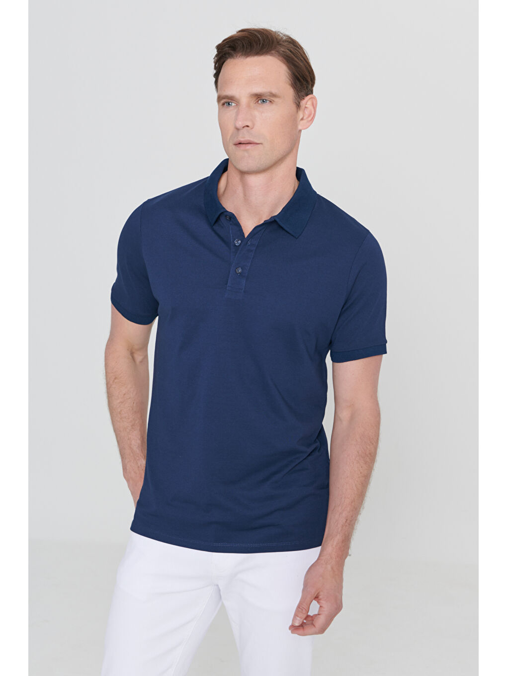 Beyaz Erkek BEYAZ-LACIVERT-ACIK BEJ-KIREMIT-MOR 5'li Paket  Pamuklu Kumaş Slim Fit Polo Yaka Tişört-3