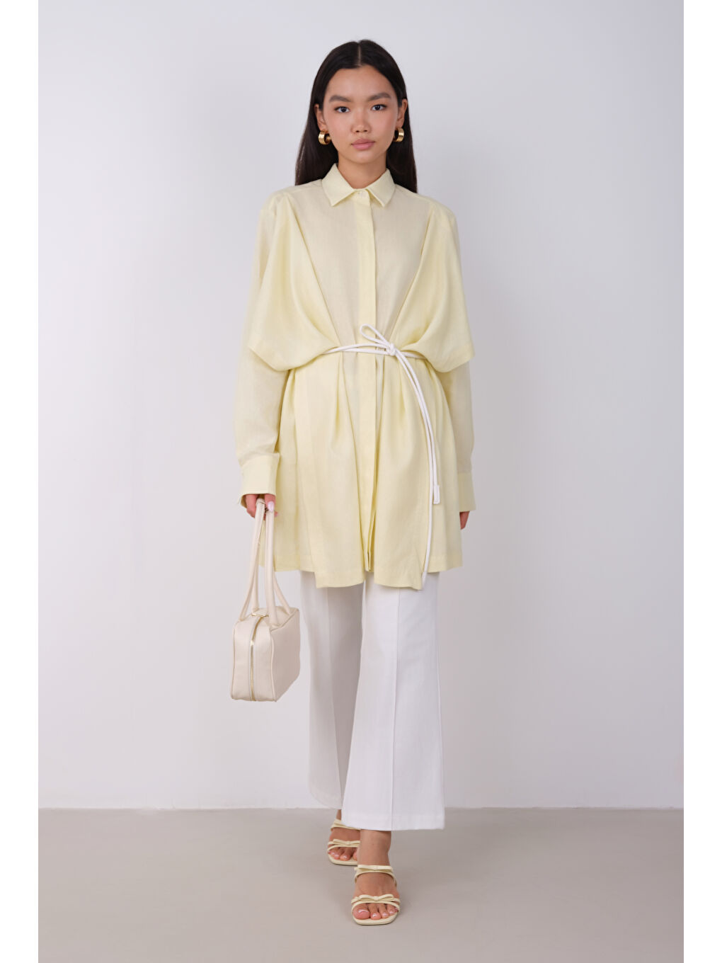 Geniş Parçalı Tasarım Gömlek Soft Sarı-1