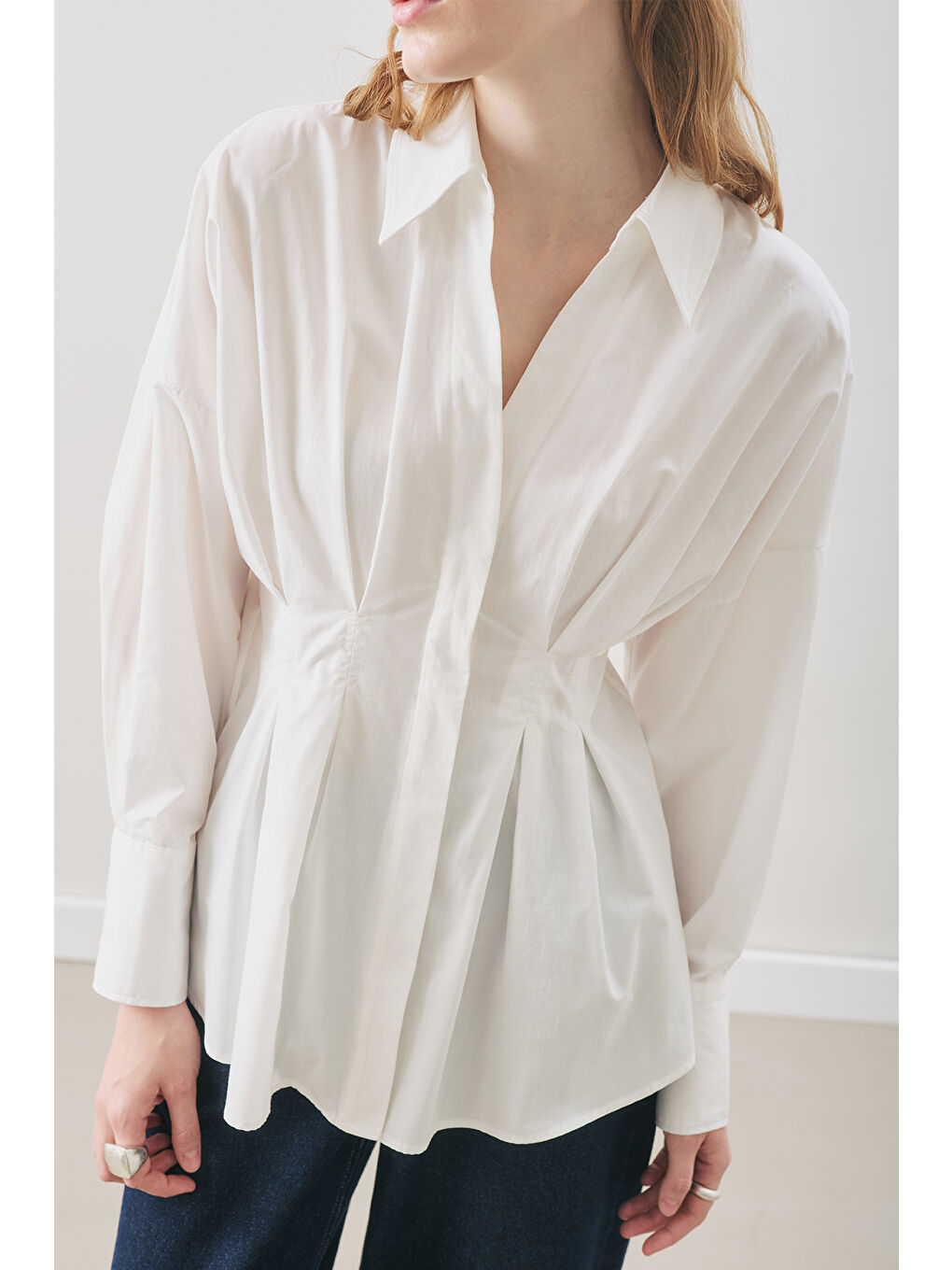 Pile Detaylı Gömlek Ekru-3