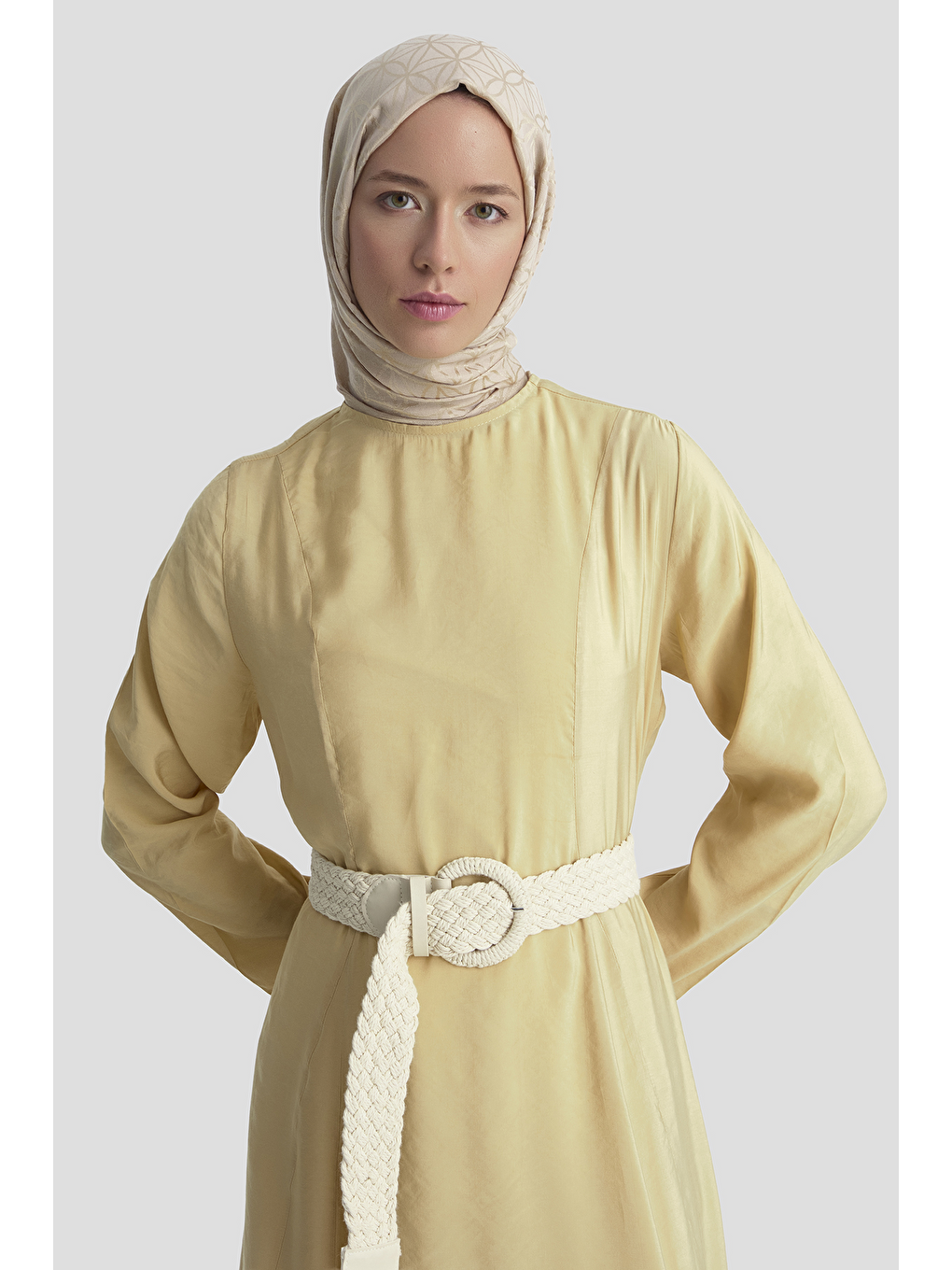 Kahverengi Beli Pensli Elbise Camel-2