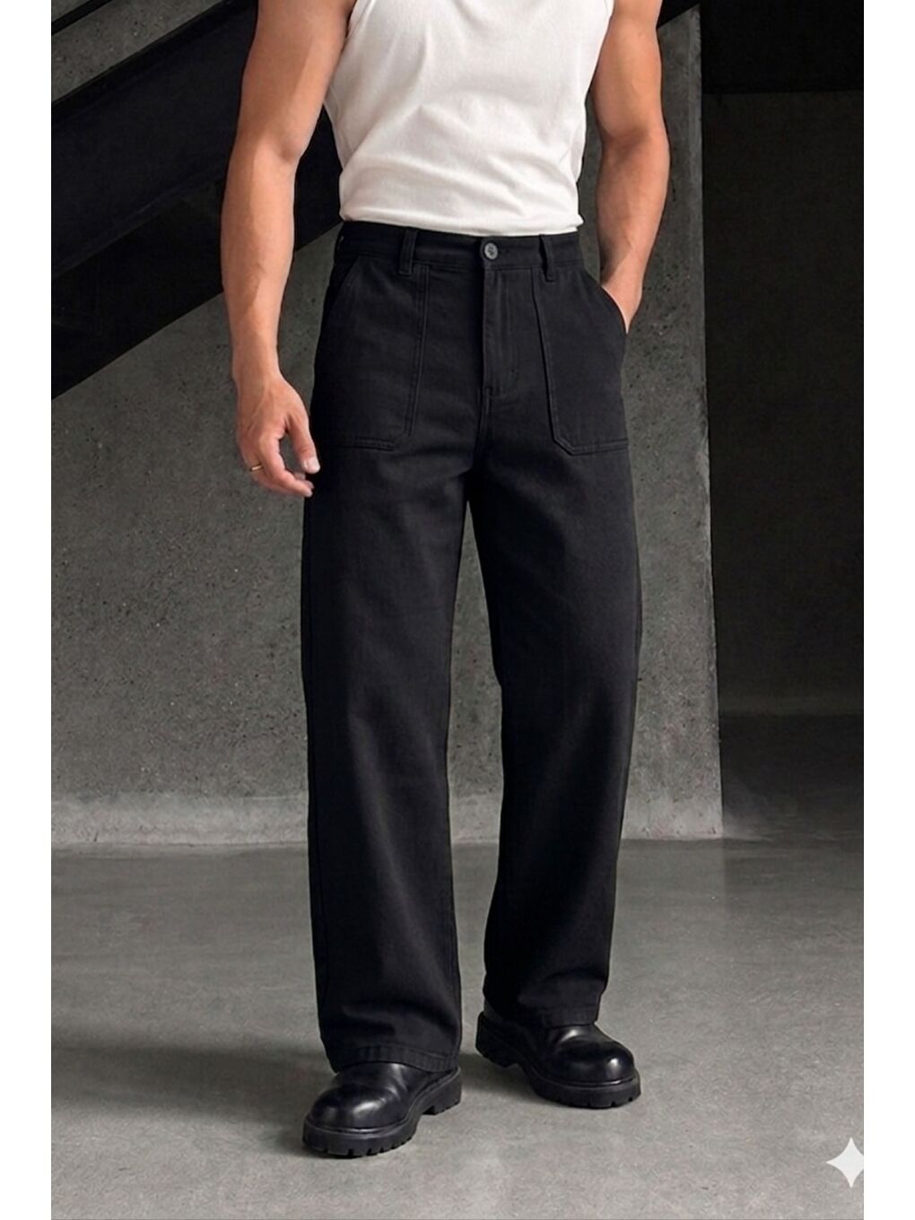 Siyah Erkek Baggy Fit Old Money Cep Detaylı Pantolon