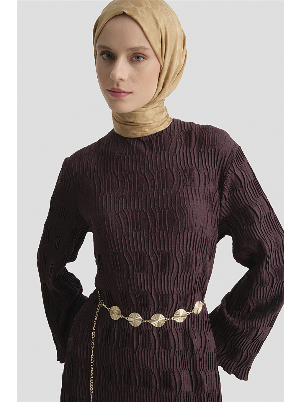 Jakarlı Örme Elbise Mürdüm