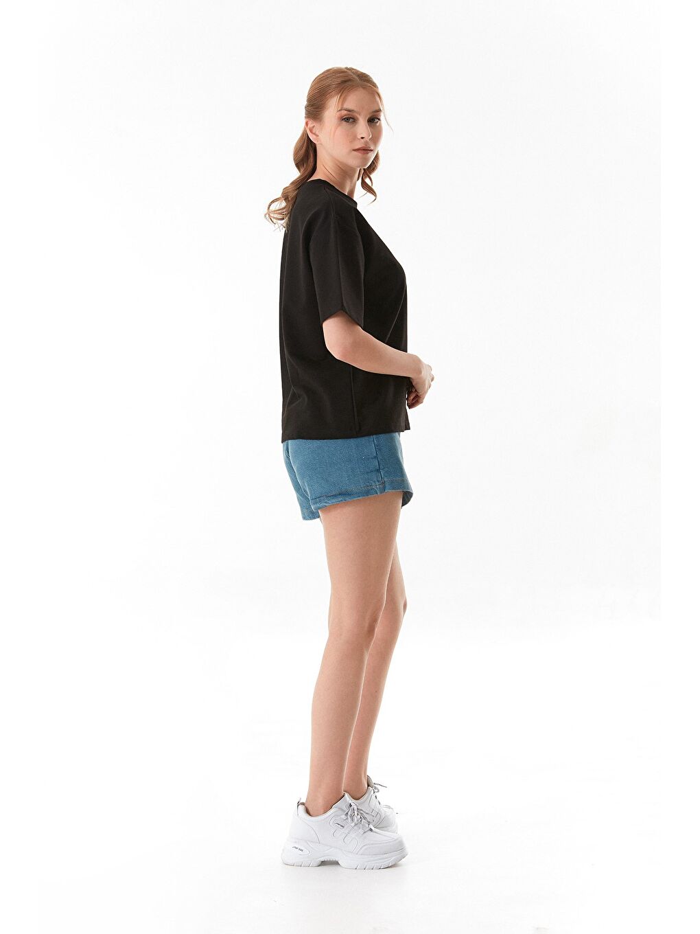 Siyah Ayıcık Baskılı Oversize Tişört-3