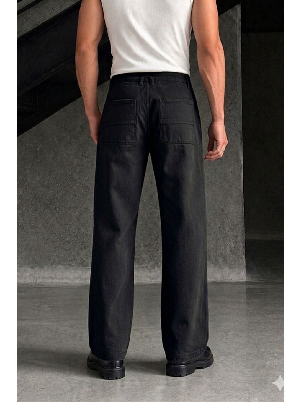 Siyah Erkek Baggy Fit Old Money Cep Detaylı Pantolon-2