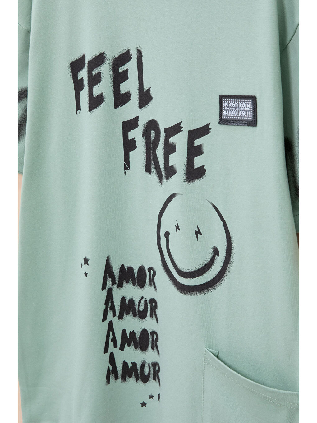 Yeşil Cep Detaylı Yazı Baskılı Erkek Çocuk Bisiklet Yaka Tişört 20905-3