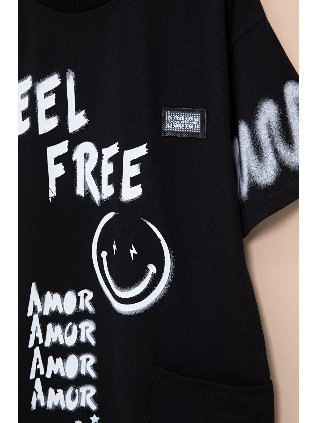 Siyah Cep Detaylı Yazı Baskılı Erkek Çocuk Bisiklet Yaka Tişört 20904-1