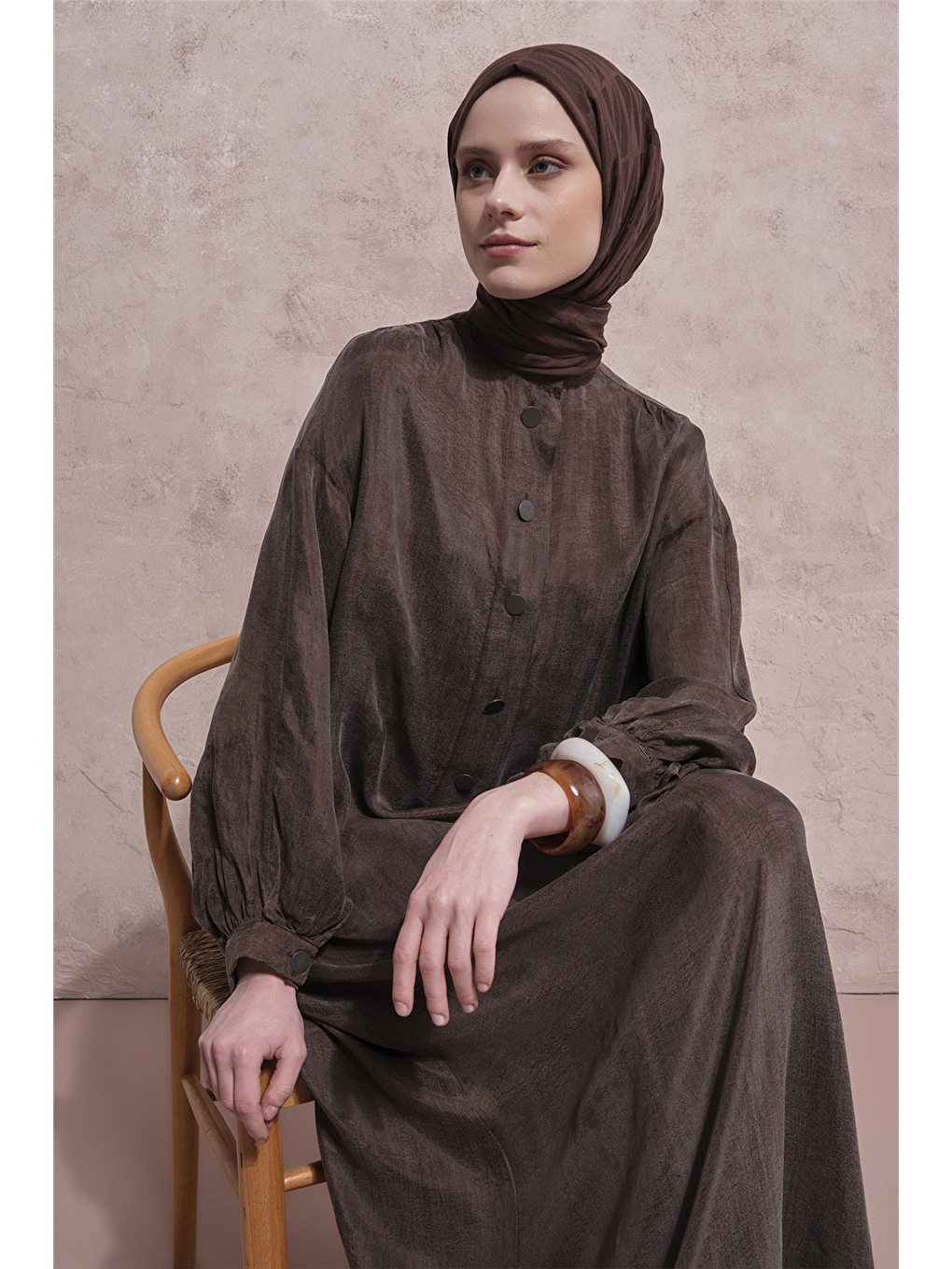 Kahverengi Oversize Kupra Elbise Kakao-7