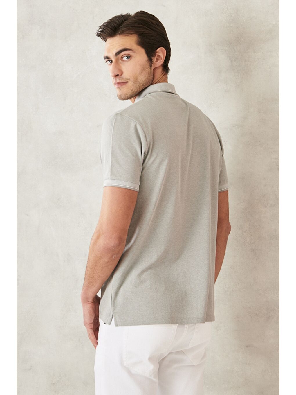 Siyah Erkek SIYAH-GRI-MAVI-ACIK BEJ-MOR 5'li Paket Pamuklu Kumaş Slim Fit Polo Yaka Tişört-9