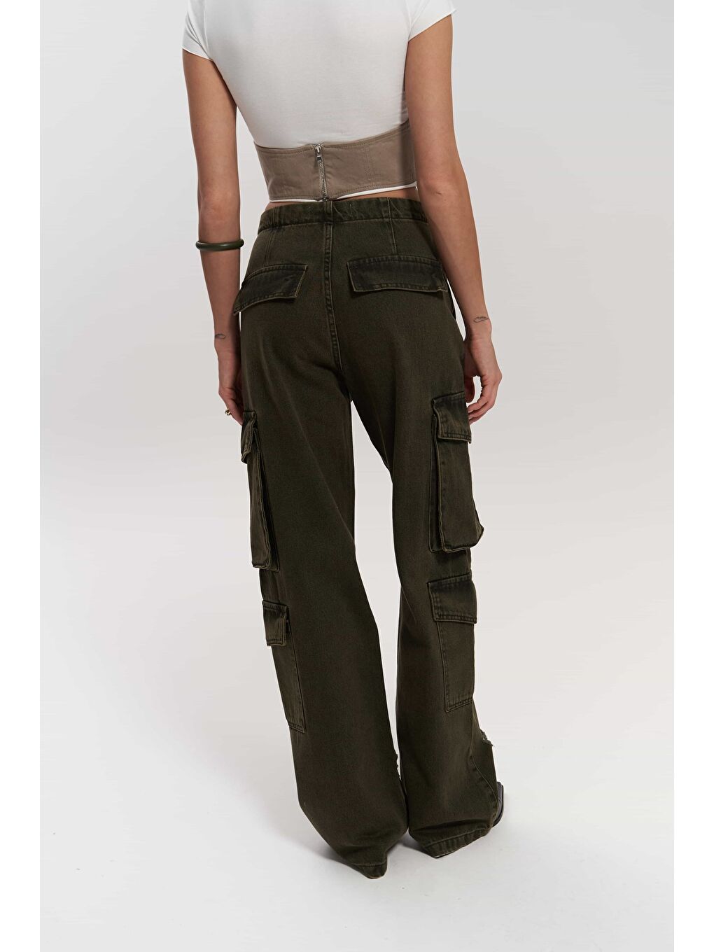 Dries Kirli Yeşil Yırtık Detay Kargo Jean Pantolon-2